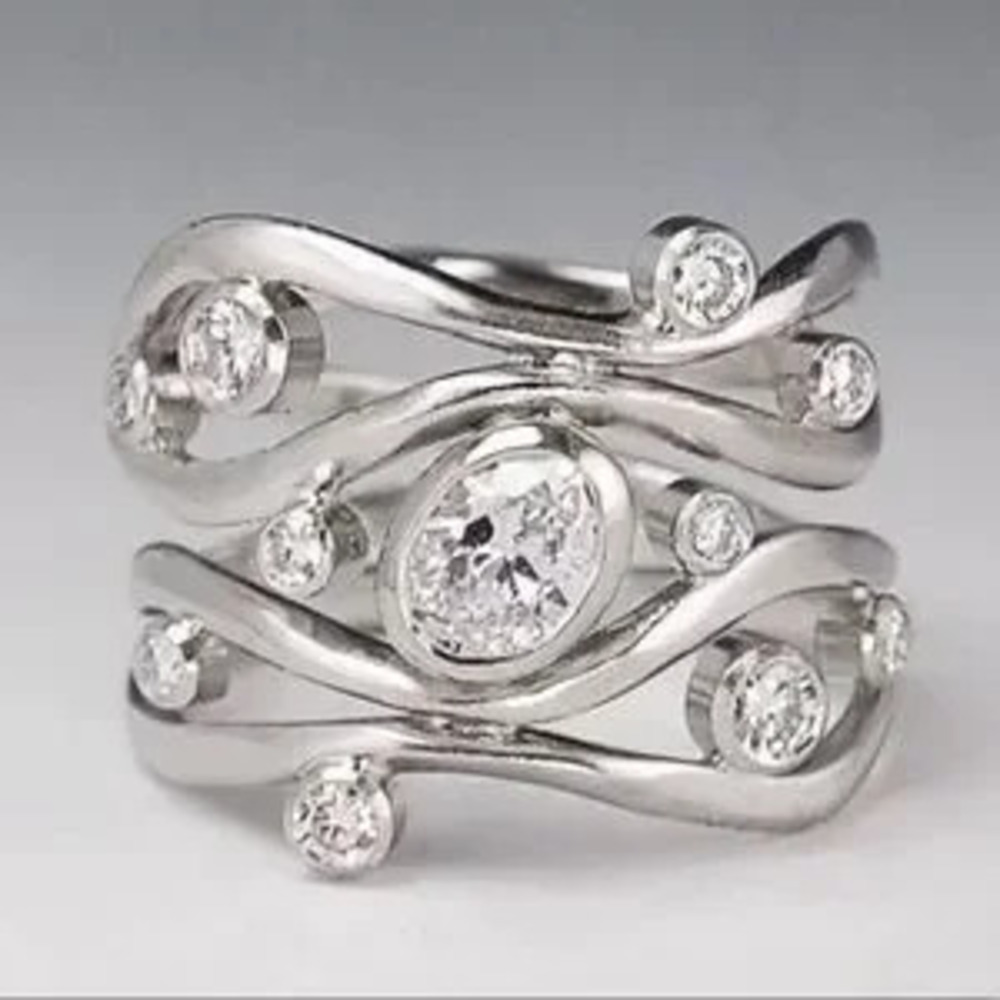Multilayer Oval Cut Silver Lovely Diamond?Wide Ring